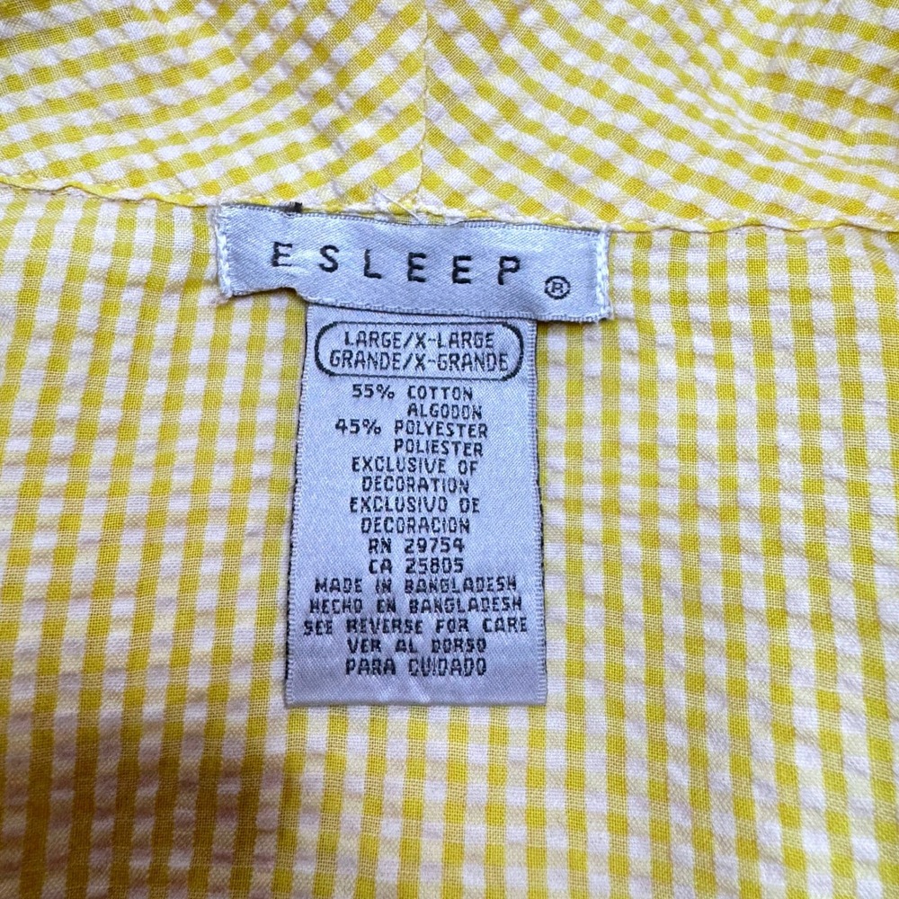 ESLEEP Vintage Seersucker Midi Robe L/XL Yellow White Tie Front Pockets - Picture 3 of 8